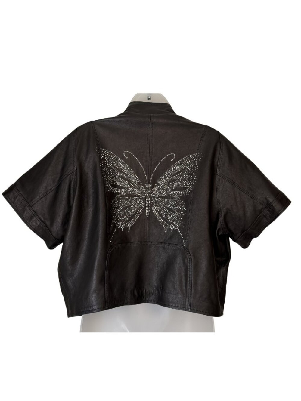 Hipchik Couture Italian Leather Crystal Butterfly Cropped Moto Jacket